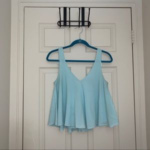 ZARA light blue sleeveless v-neck flounce crop top